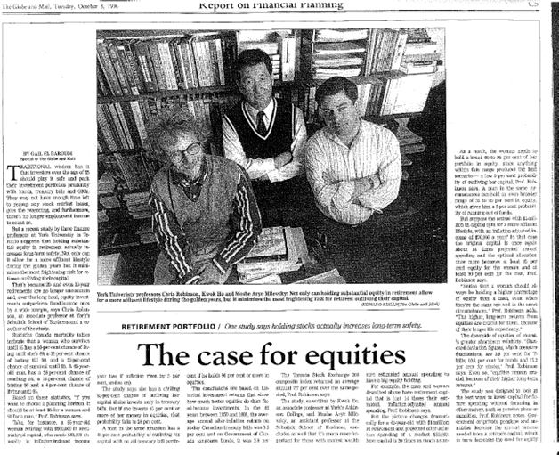 Scan of a newspaper with the headline, "The case for equities"